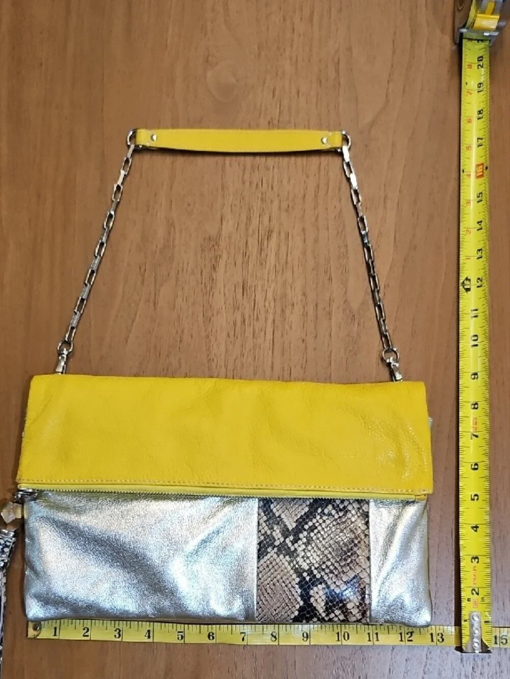 Yellow and Silver Women's Fold-Top Shoulder Bag by Rafe